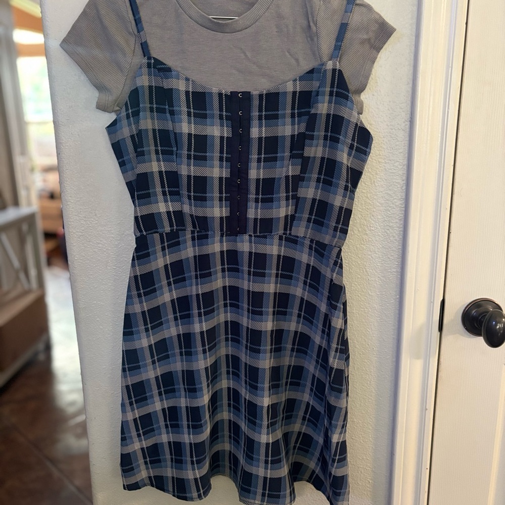 Juniors Plaid Blue and Gray Dress
